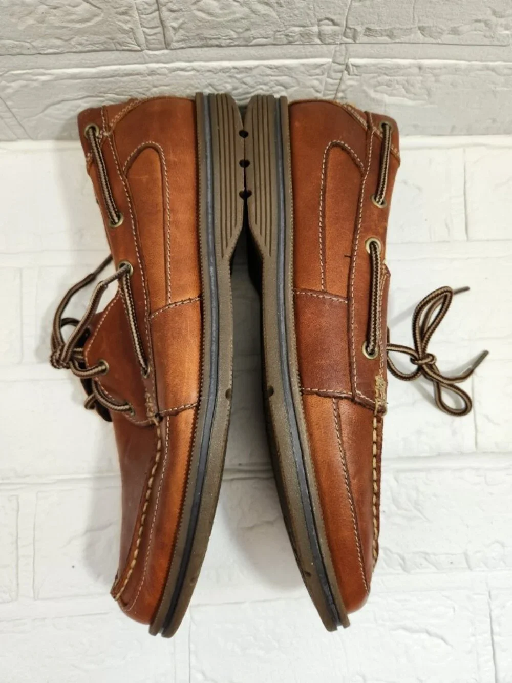 Rockport Adiprene by Adidas Boat Shoes Men Size 11 Brown Leather Lace-Up Preppy